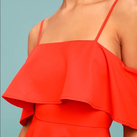 Lulu’s Waterfront Coral OTS Skater Dress - Picture 2 of 4